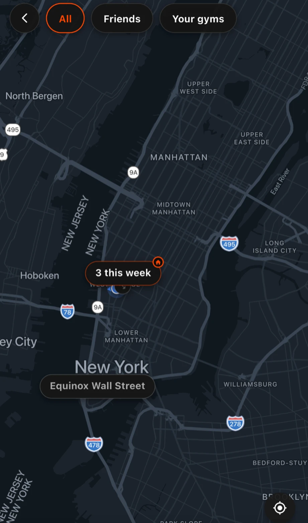 Gym map with friends and your gyms