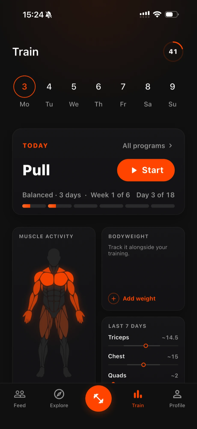 GymCircle Train screen